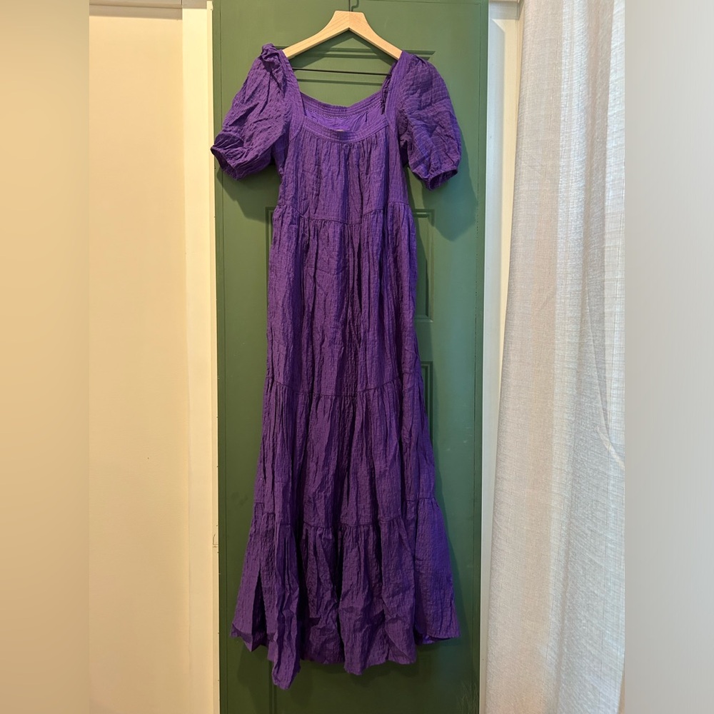 Anthropologie Purple Tiered Puff-Sleeve Maxi Dress